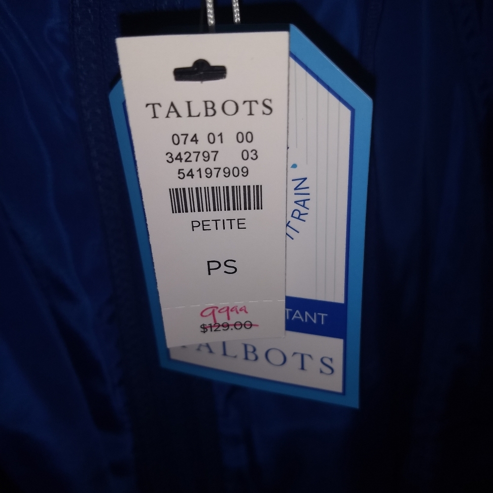 Royal Blue Talbots Hooded Rain Jacket Size Petite Small PS - Picture 5 of 11